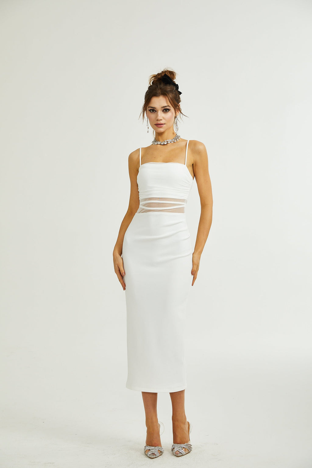 Hermine şeffaf midi elbise