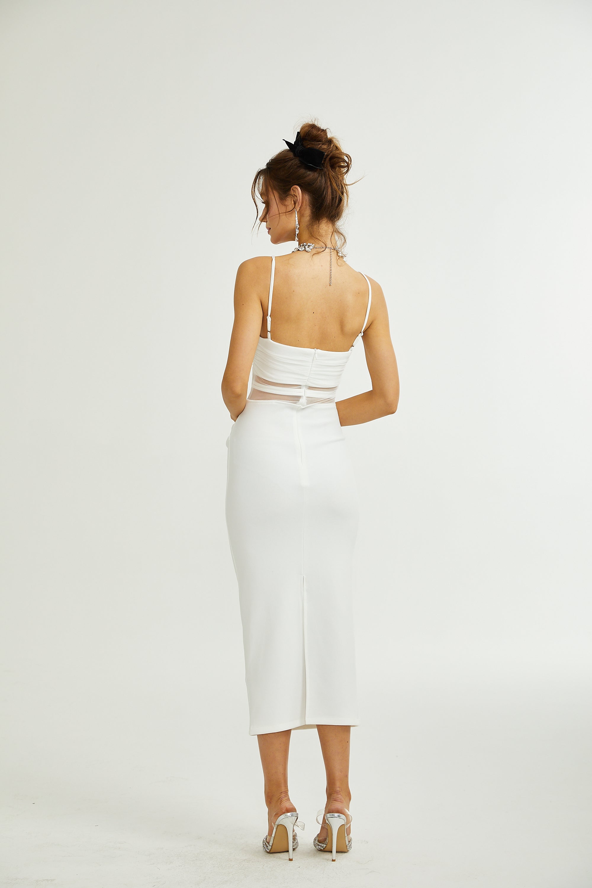 Hermine şeffaf midi elbise