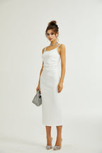 Hélène işlemeli midi elbise