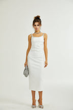 Hélène işlemeli midi elbise