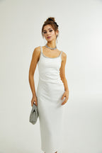 Hélène işlemeli midi elbise