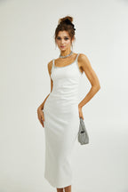 Hélène işlemeli midi elbise