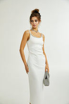 Hélène işlemeli midi elbise