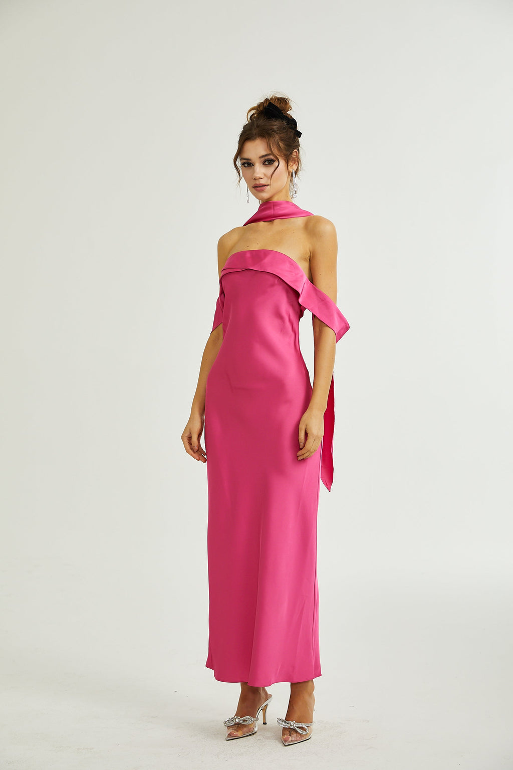 Yasmine saten midi elbise