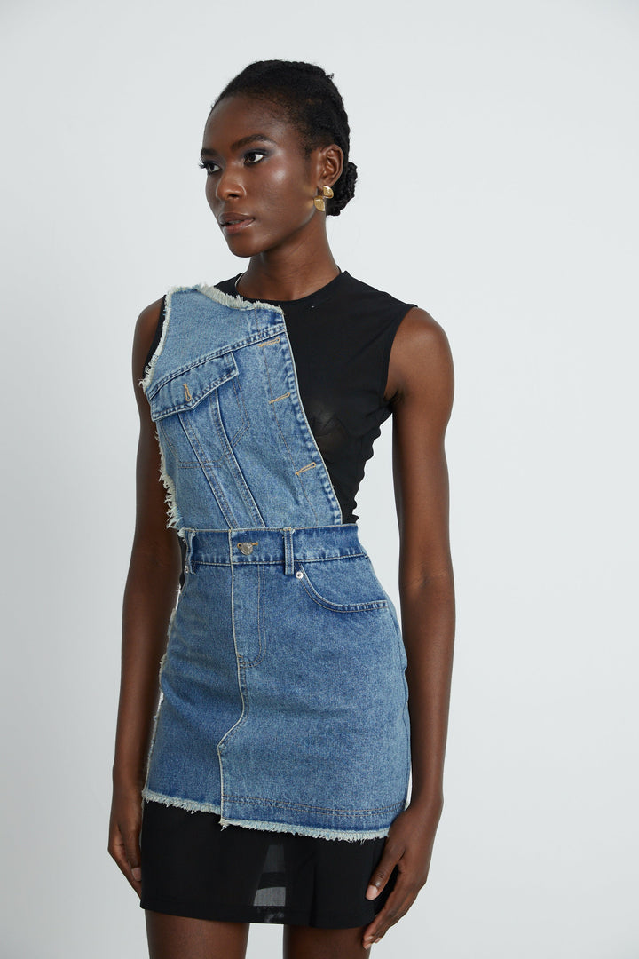 Lana denim mini elbise