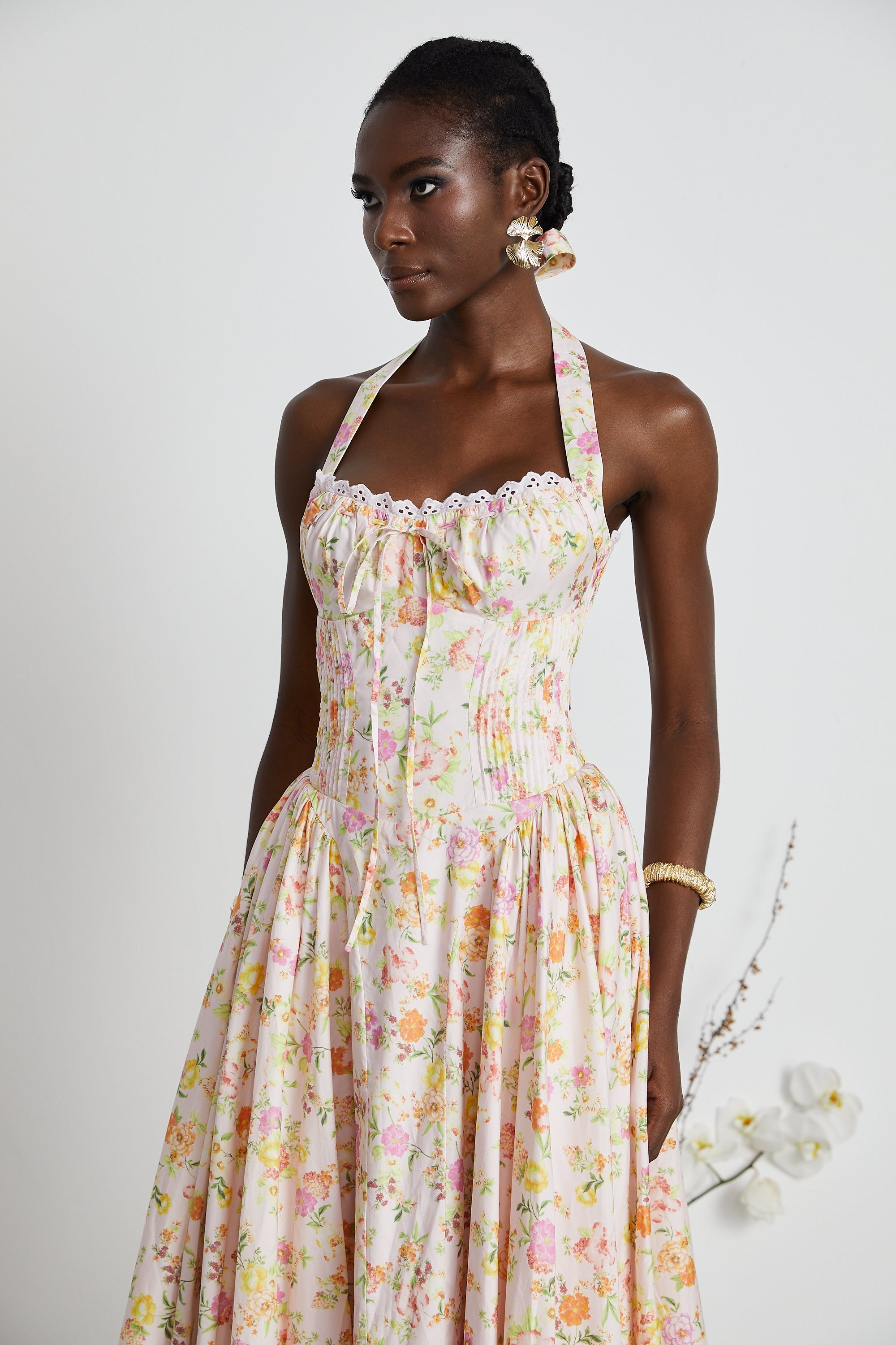 Odette desenli midi elbise