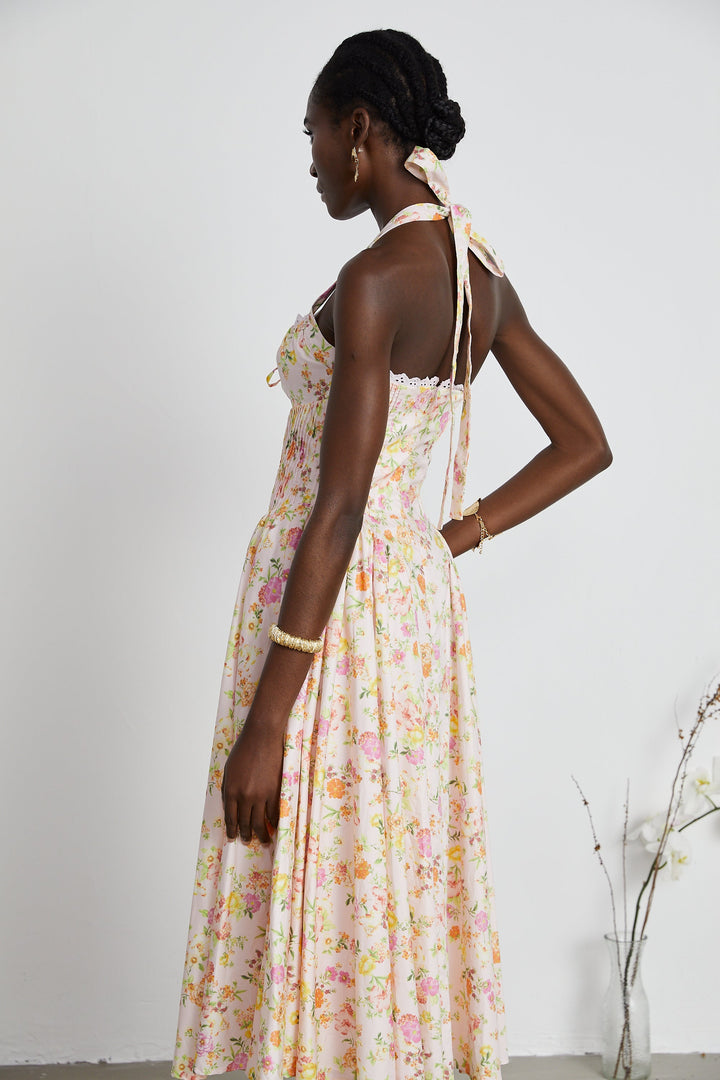 Odette desenli midi elbise
