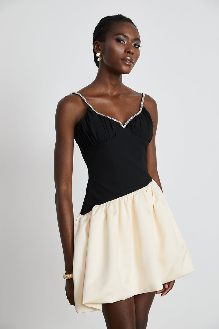 Sophie kontrast mini elbise