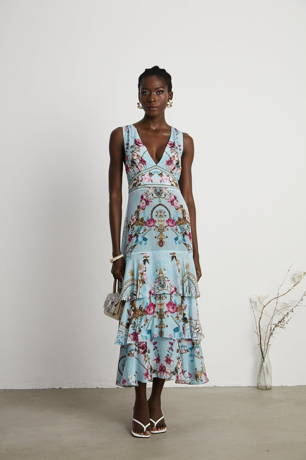 Victoire çiçek baskılı midi elbise