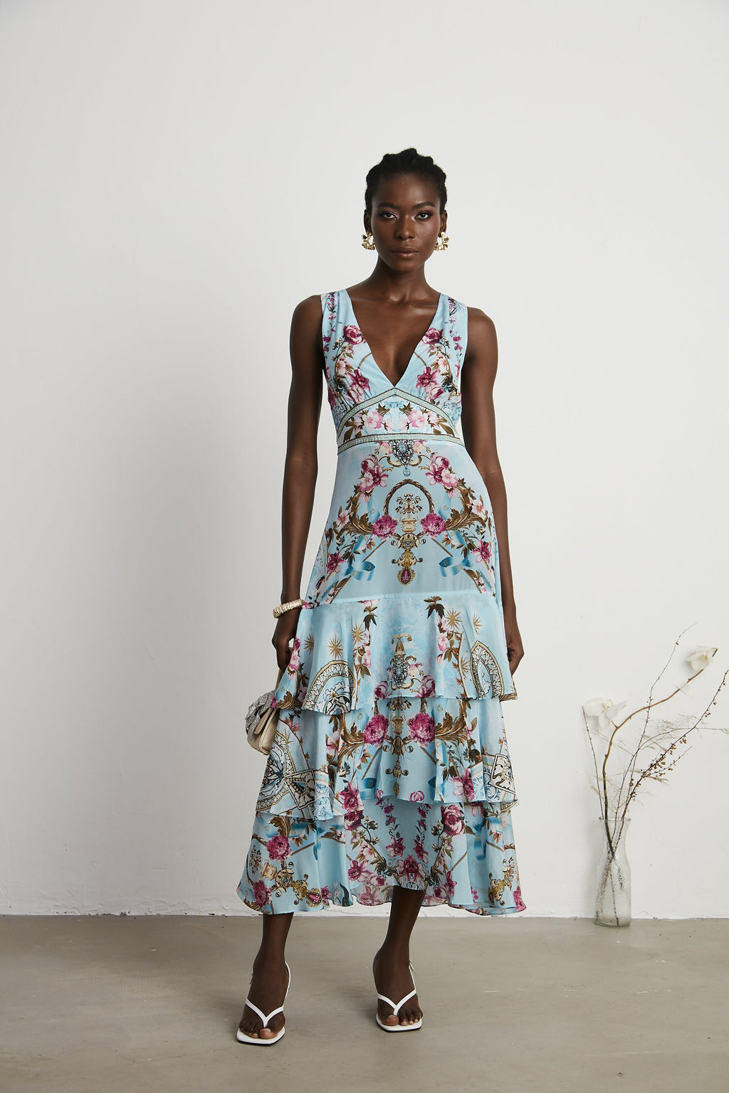 Victoire çiçek baskılı midi elbise