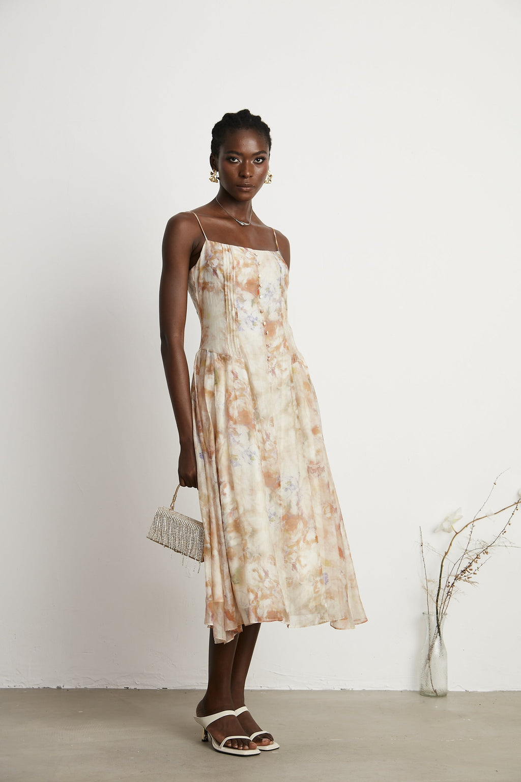 Lucena çiçek midi elbise