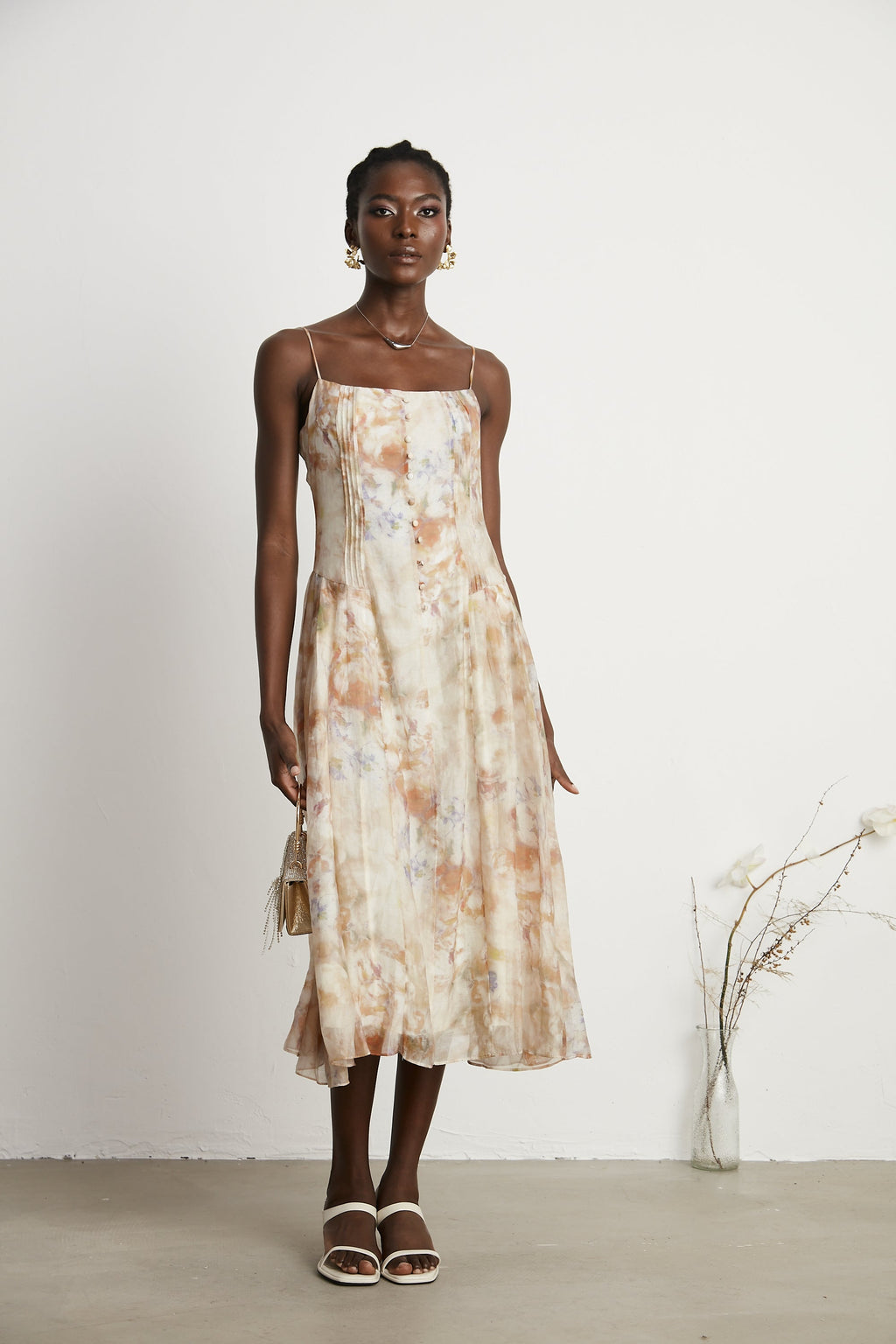 Lucena çiçek midi elbise