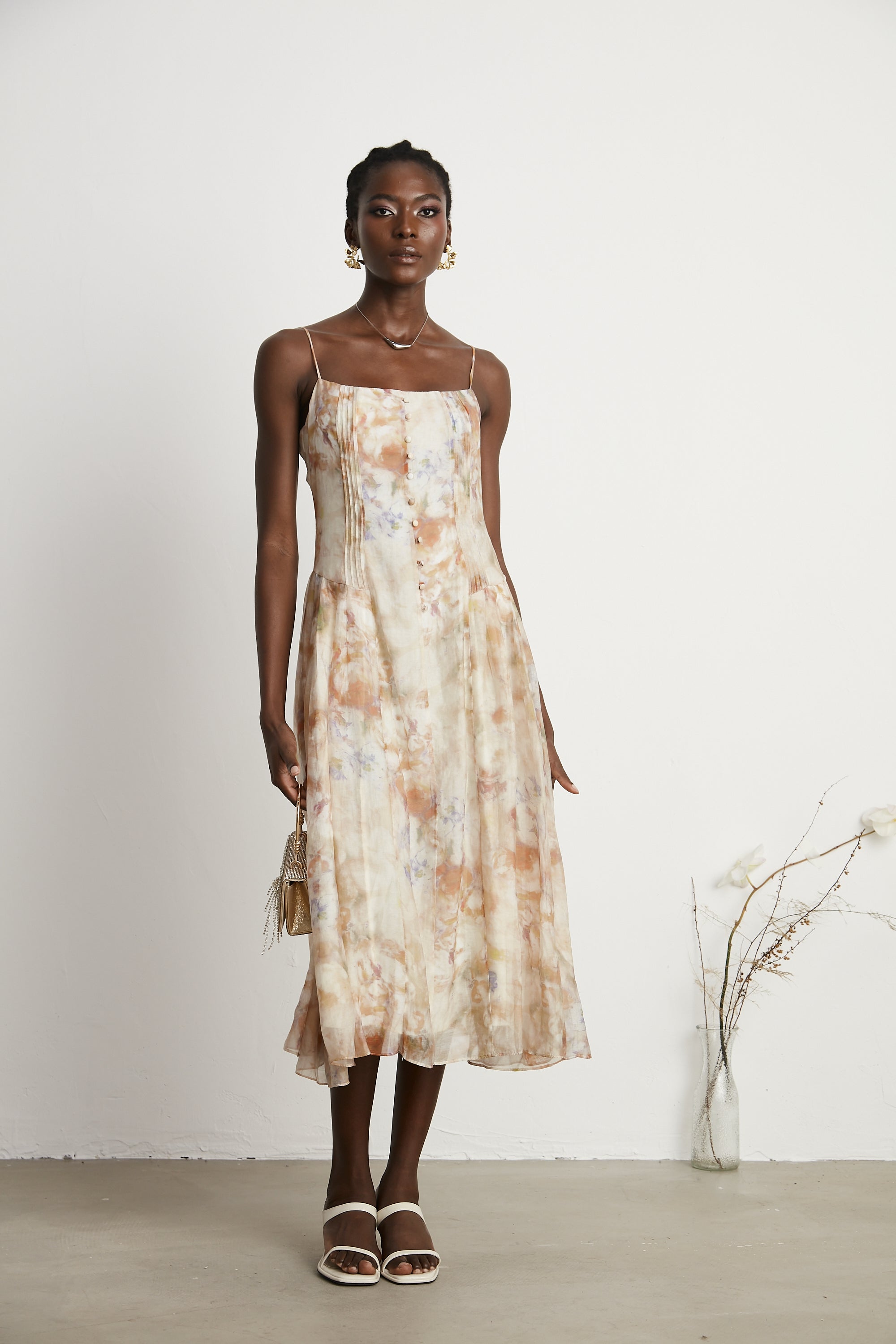 Lucena çiçek midi elbise