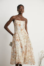 Lucena çiçek midi elbise