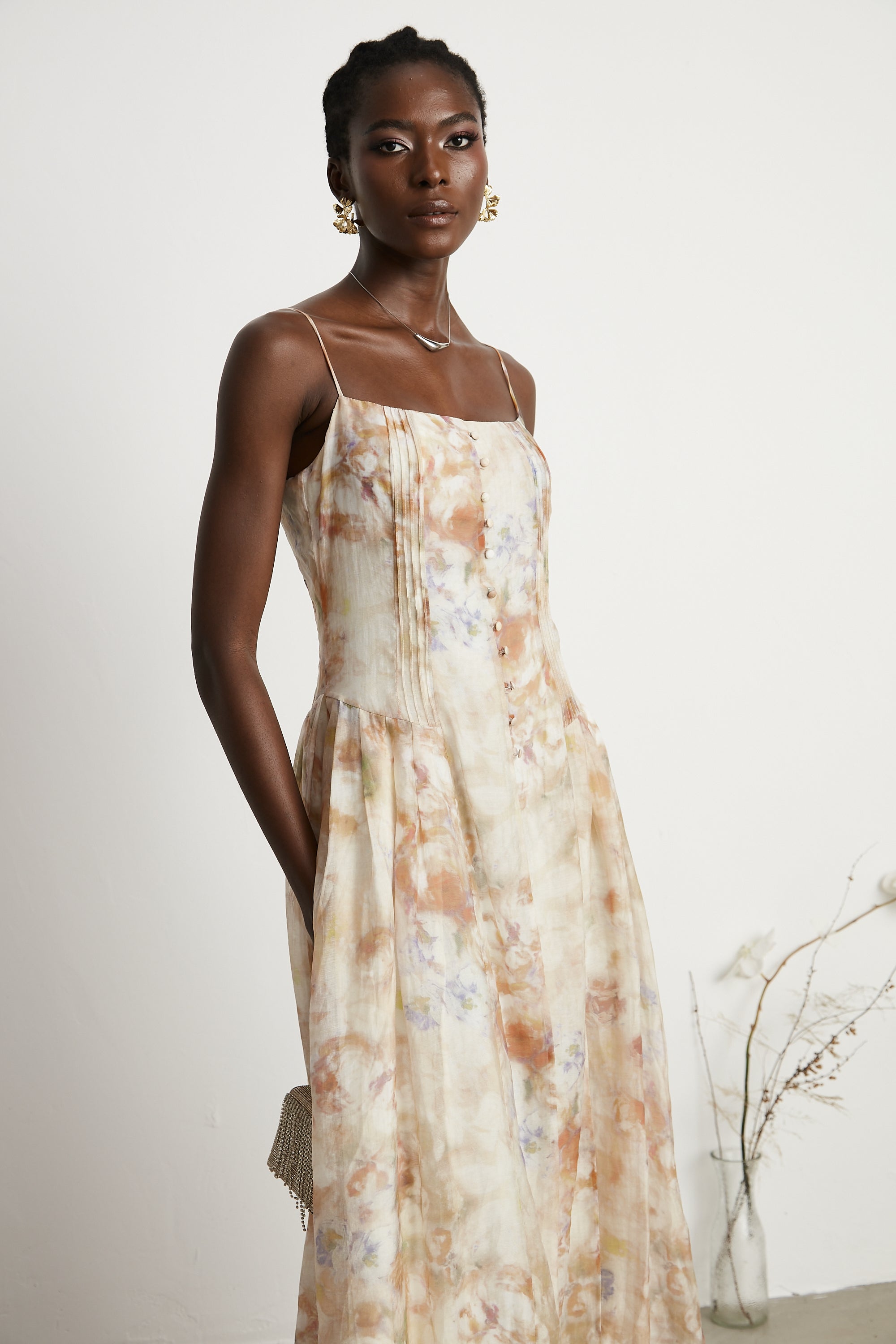 Lucena çiçek midi elbise