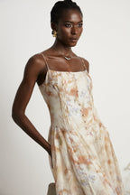 Lucena çiçek midi elbise