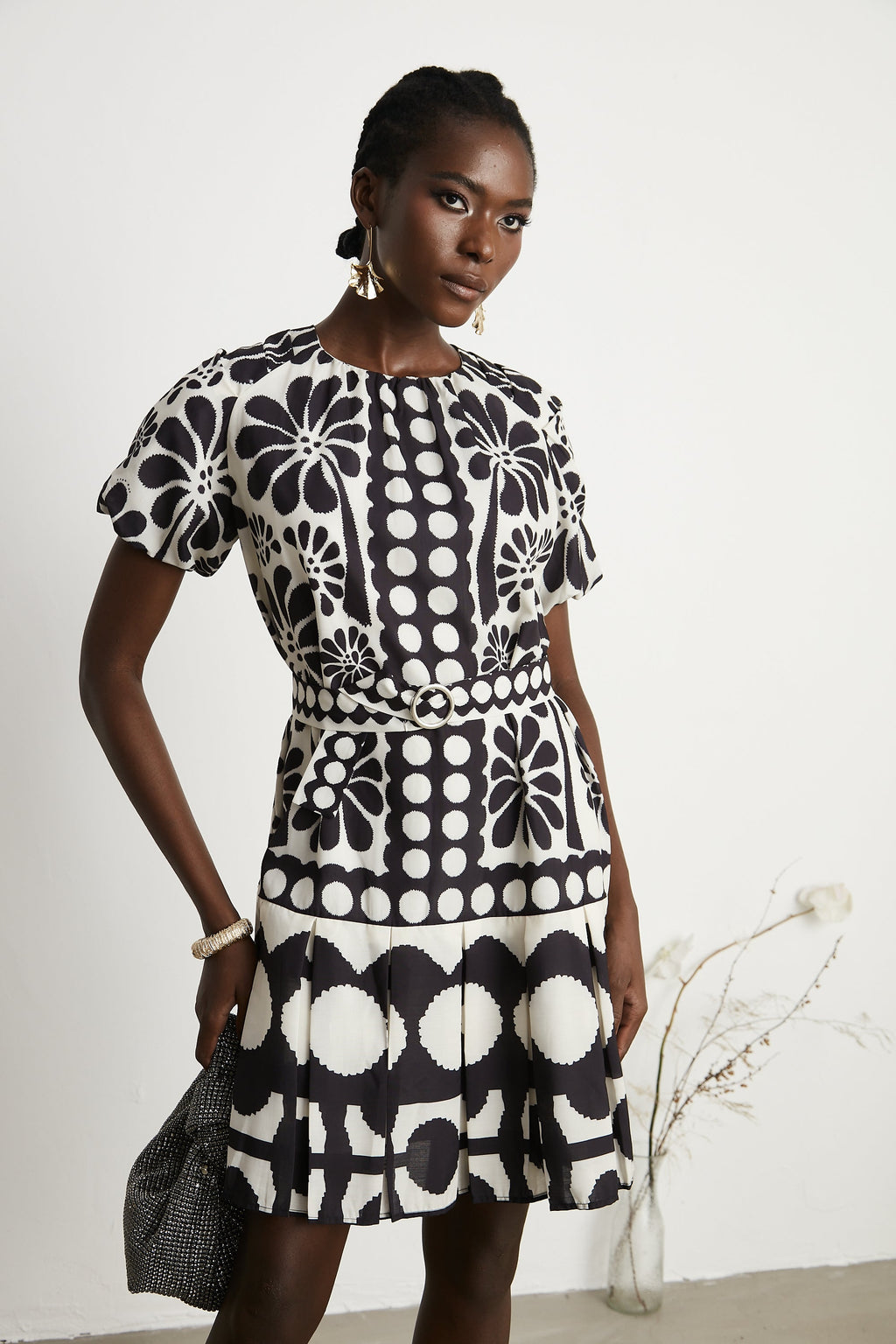 Émeline kuşak mini elbise