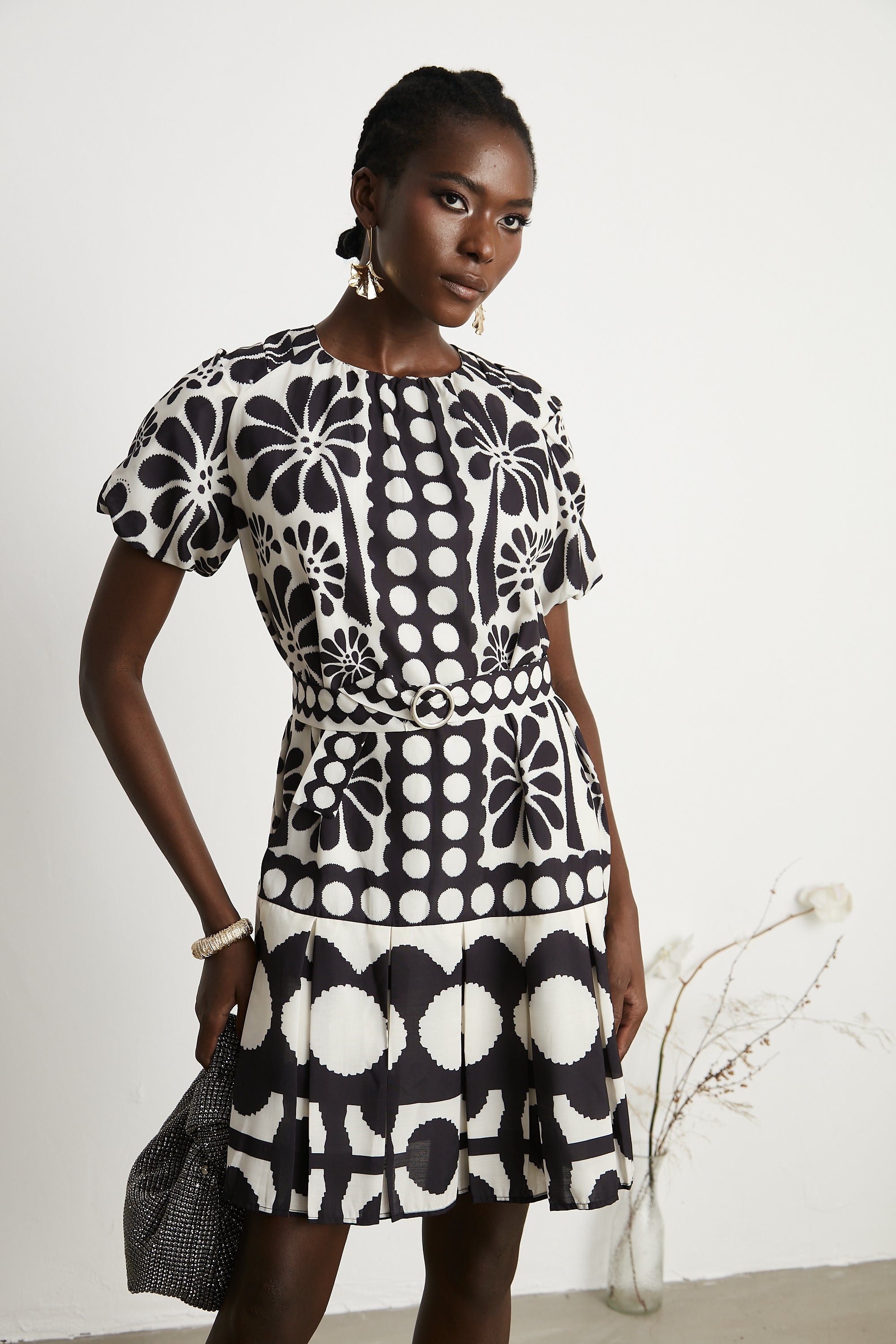 Émeline kuşak mini elbise