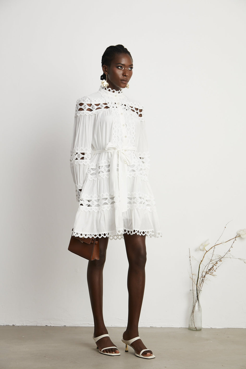 Hélène dekolte mini elbise