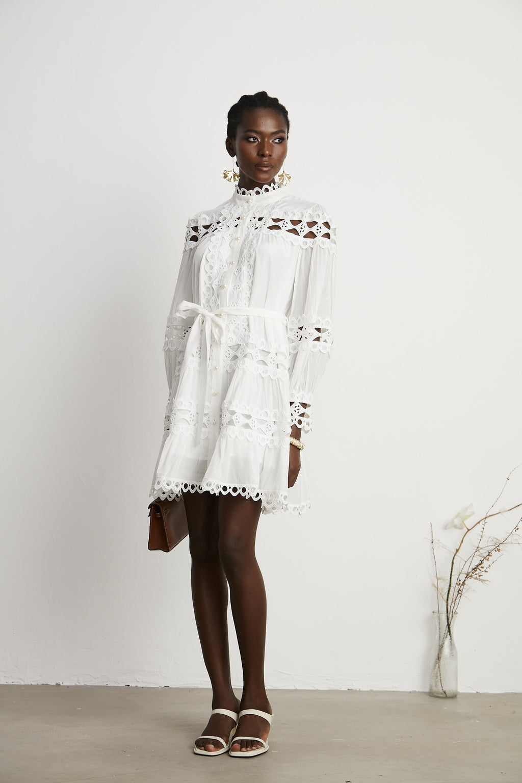 Hélène dekolte mini elbise