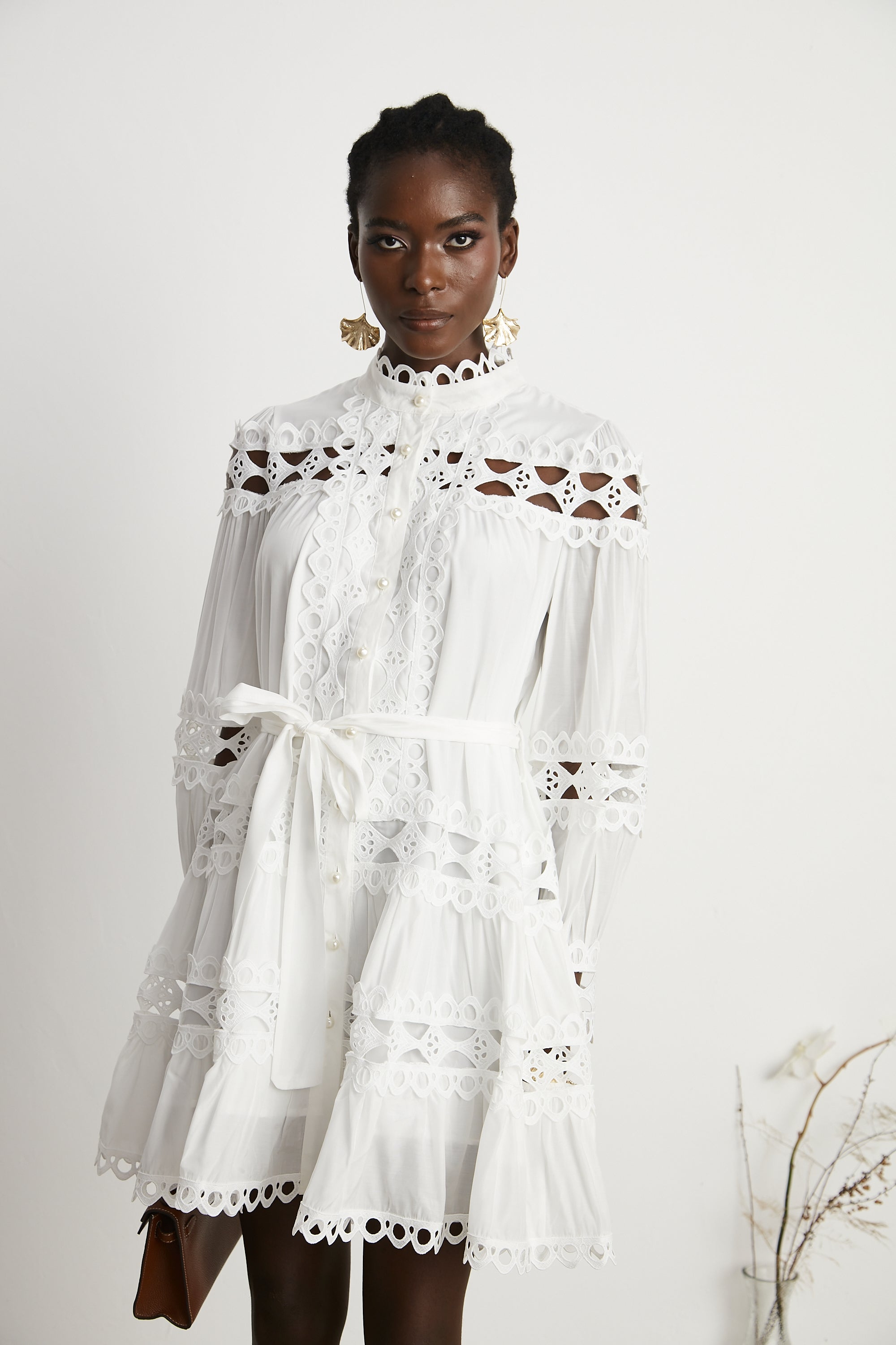 Hélène dekolte mini elbise