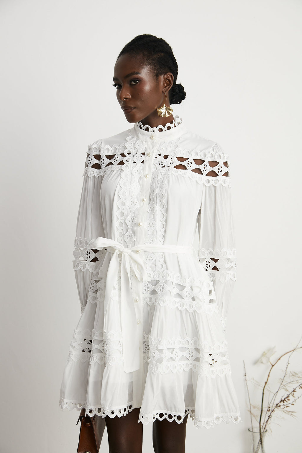 Hélène dekolte mini elbise