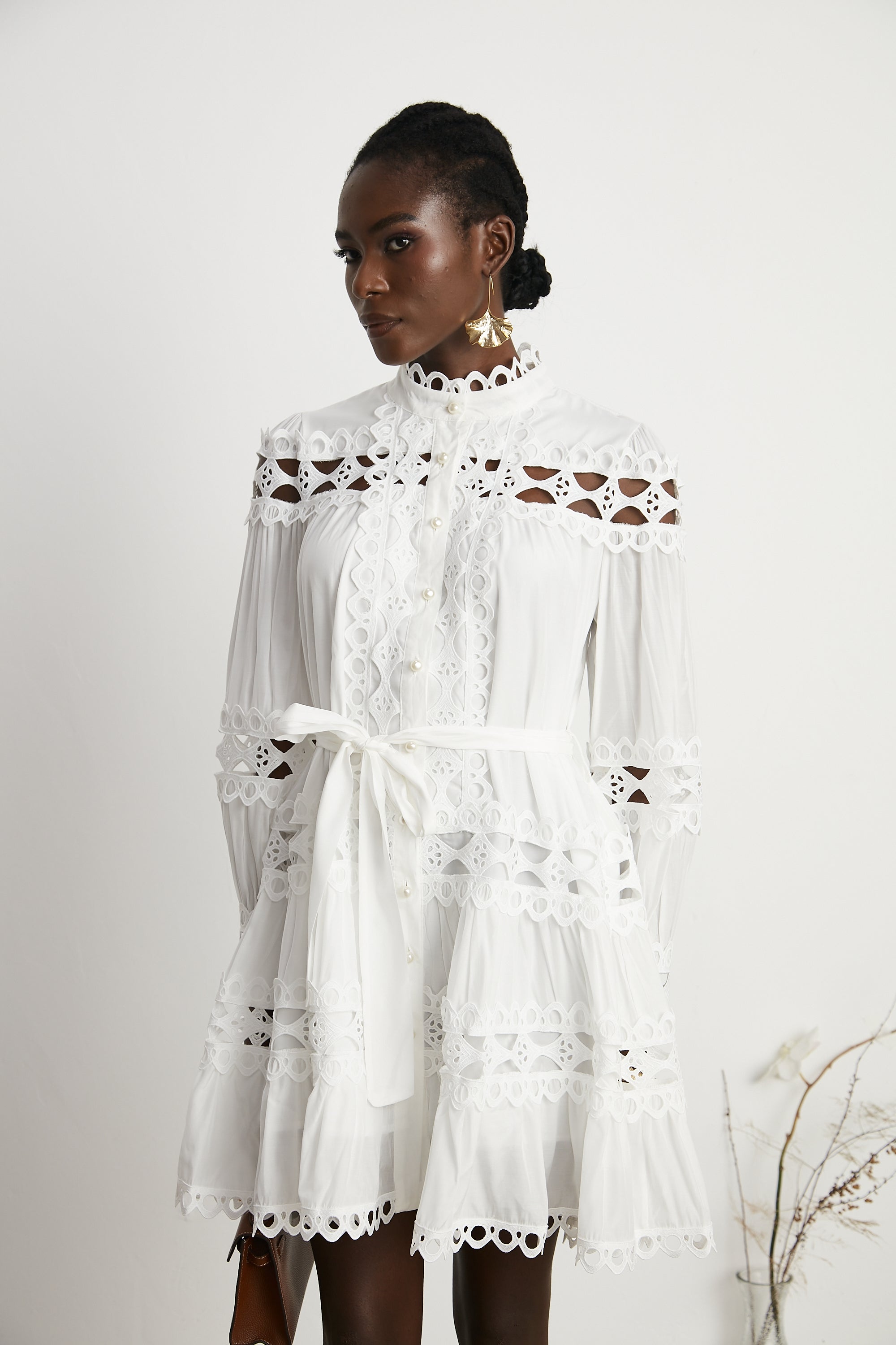 Hélène dekolte mini elbise