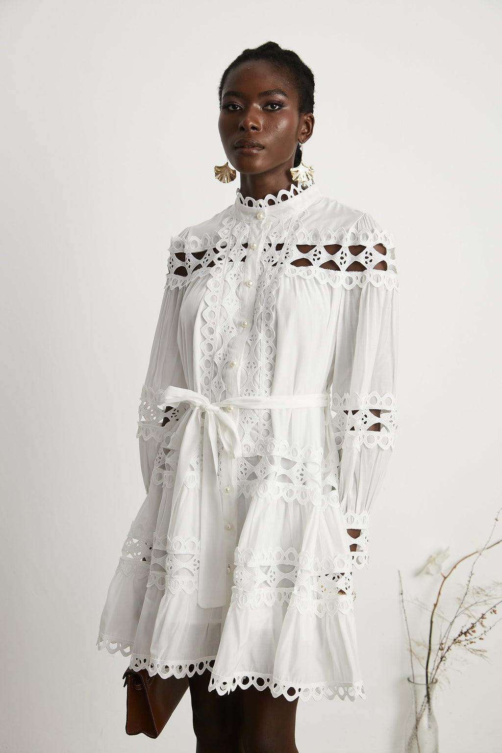 Hélène dekolte mini elbise