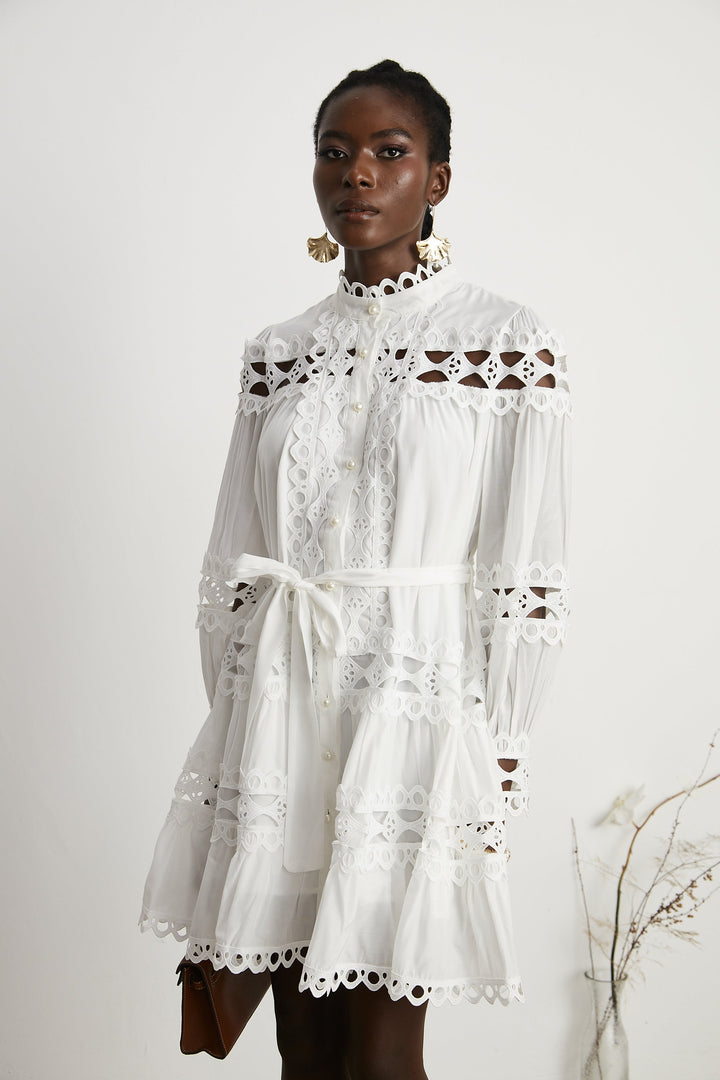 Hélène dekolte mini elbise