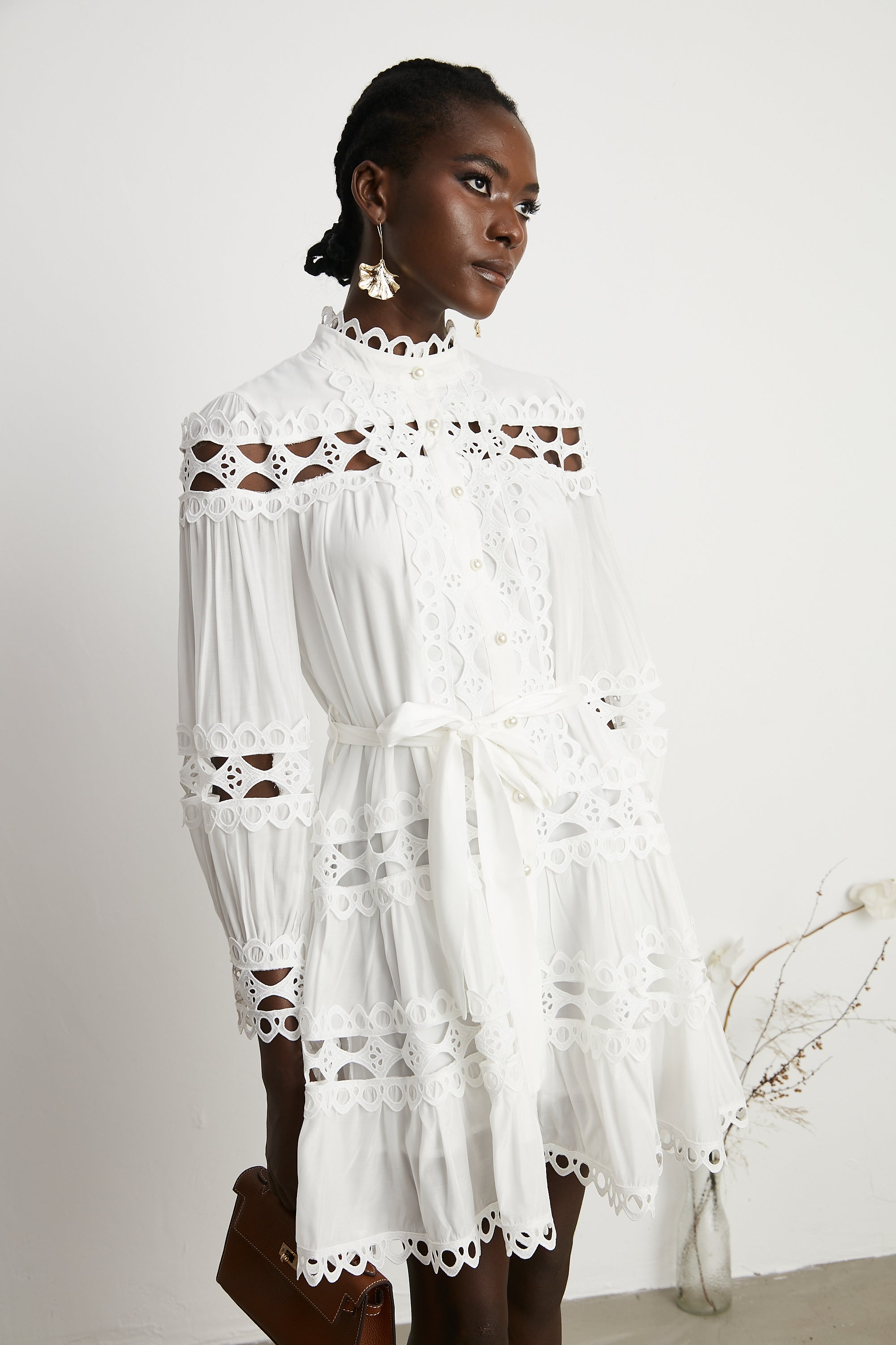 Hélène dekolte mini elbise