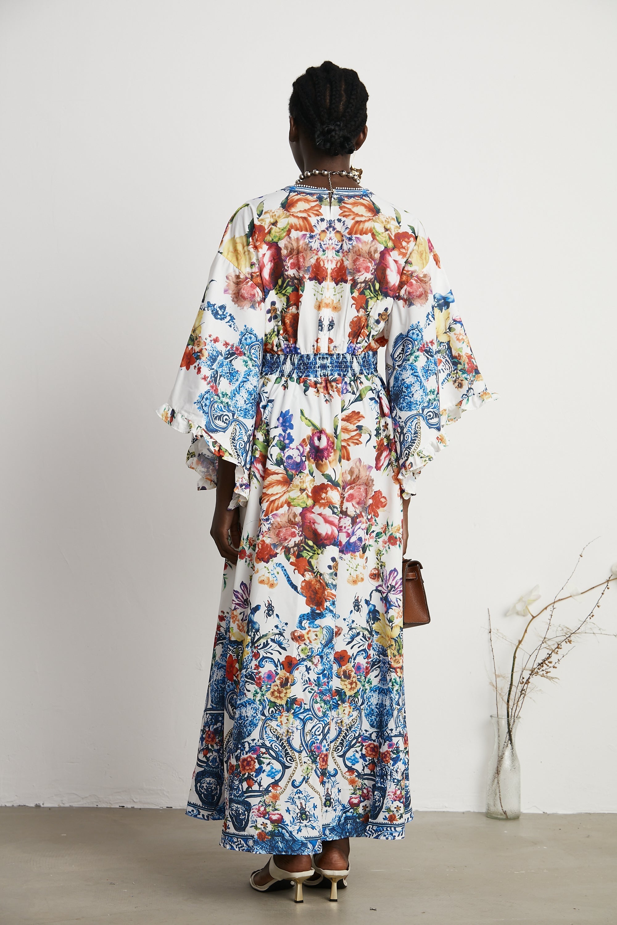 Merle çiçek maksi elbise