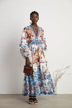 Merle çiçek maksi elbise