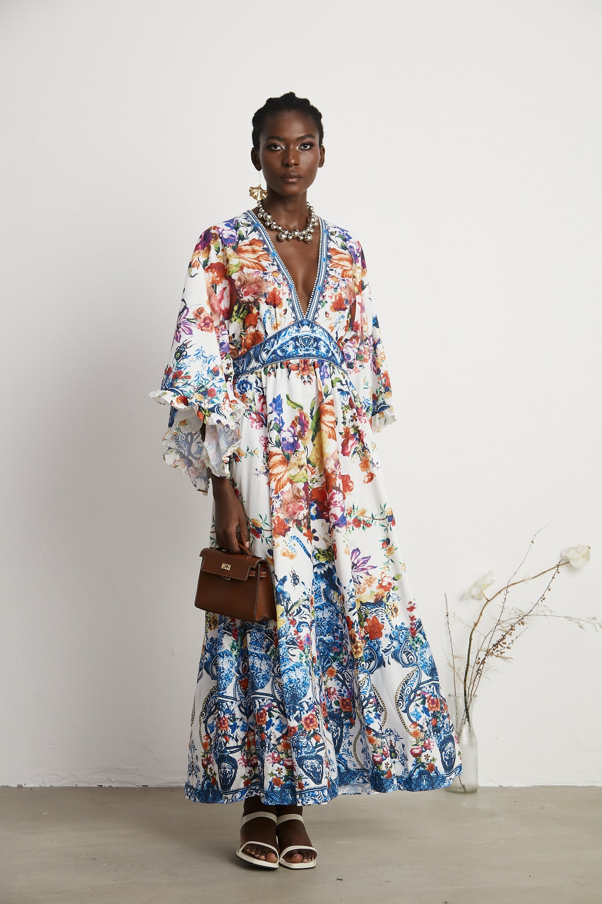 Merle çiçek maksi elbise