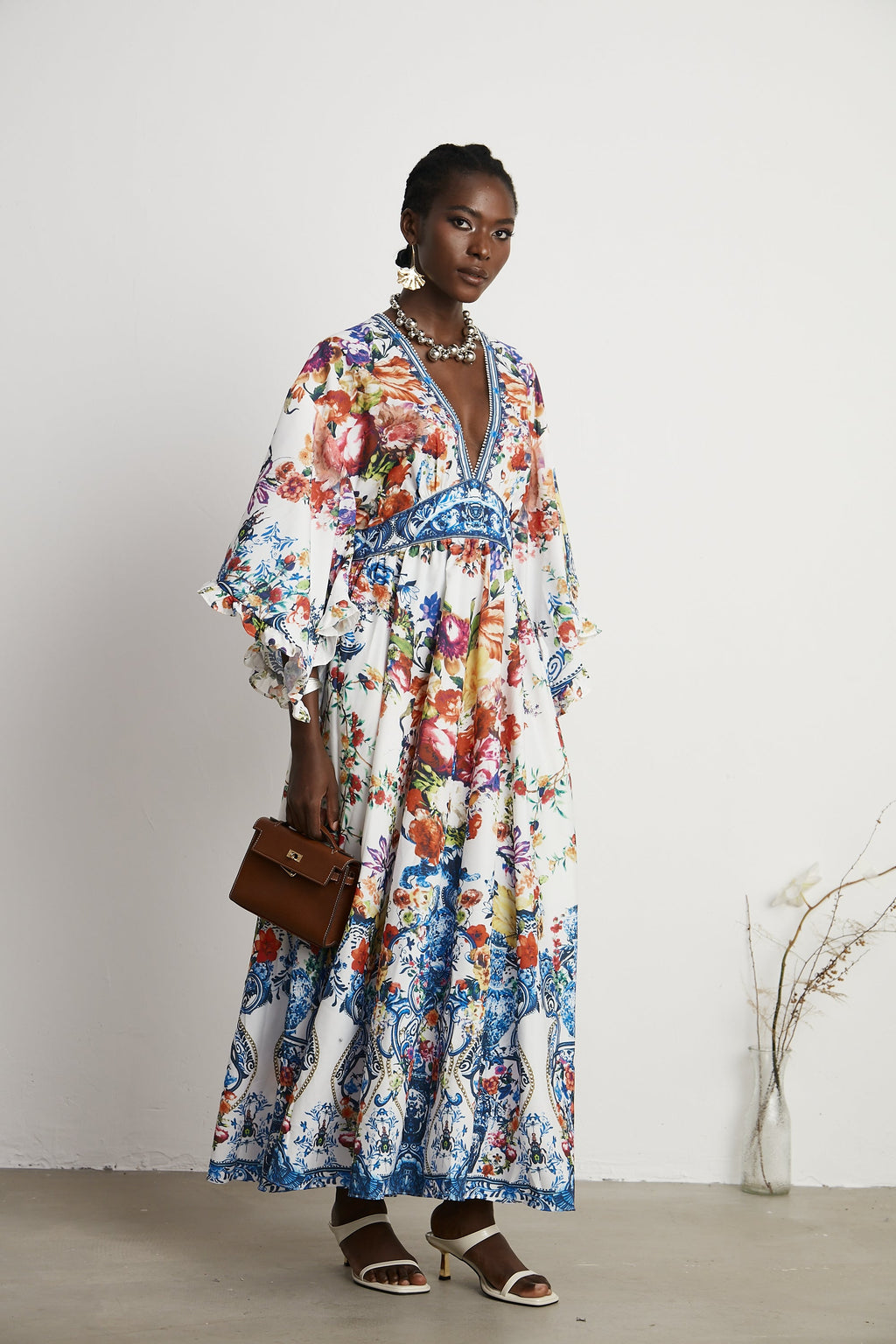 Merle çiçek maksi elbise