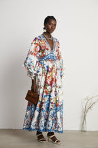 Merle çiçek maksi elbise