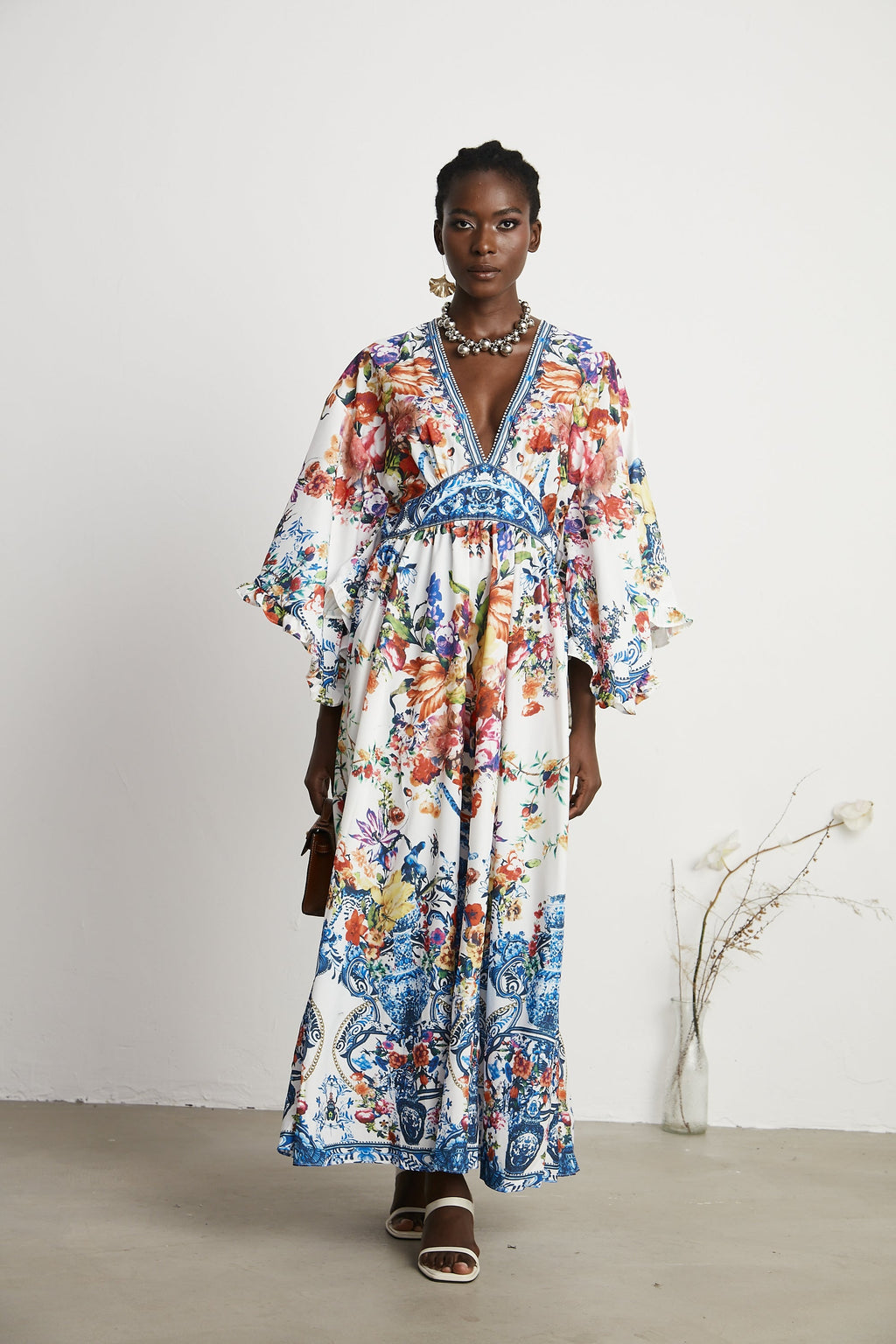 Merle çiçek maksi elbise