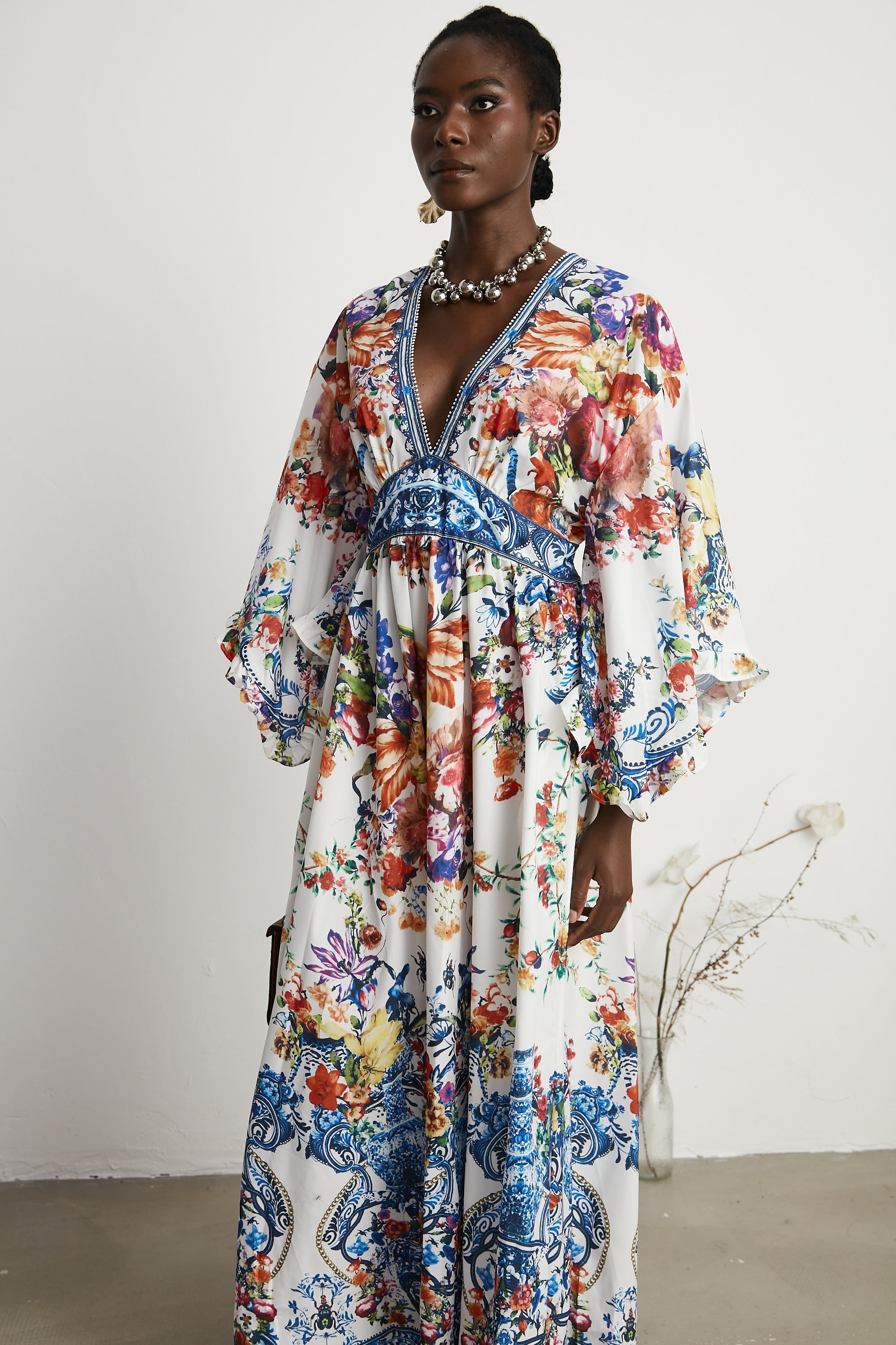 Merle çiçek maksi elbise