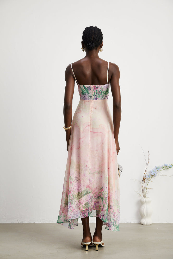 Priscille desenli midi elbise
