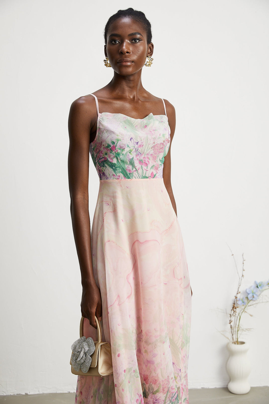 Priscille desenli midi elbise