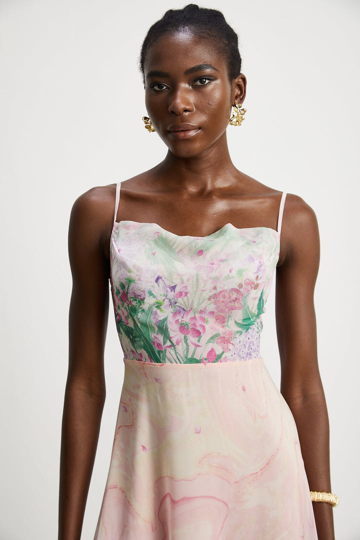 Priscille desenli midi elbise