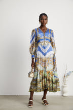 Hélène desenli midi elbise