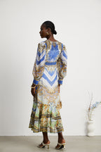 Hélène desenli midi elbise