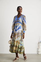 Hélène desenli midi elbise