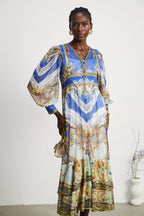 Hélène desenli midi elbise