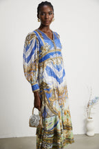 Hélène desenli midi elbise