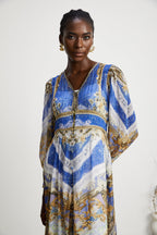 Hélène desenli midi elbise