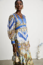 Hélène desenli midi elbise