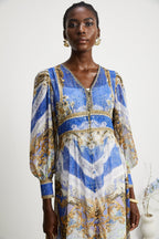 Hélène desenli midi elbise