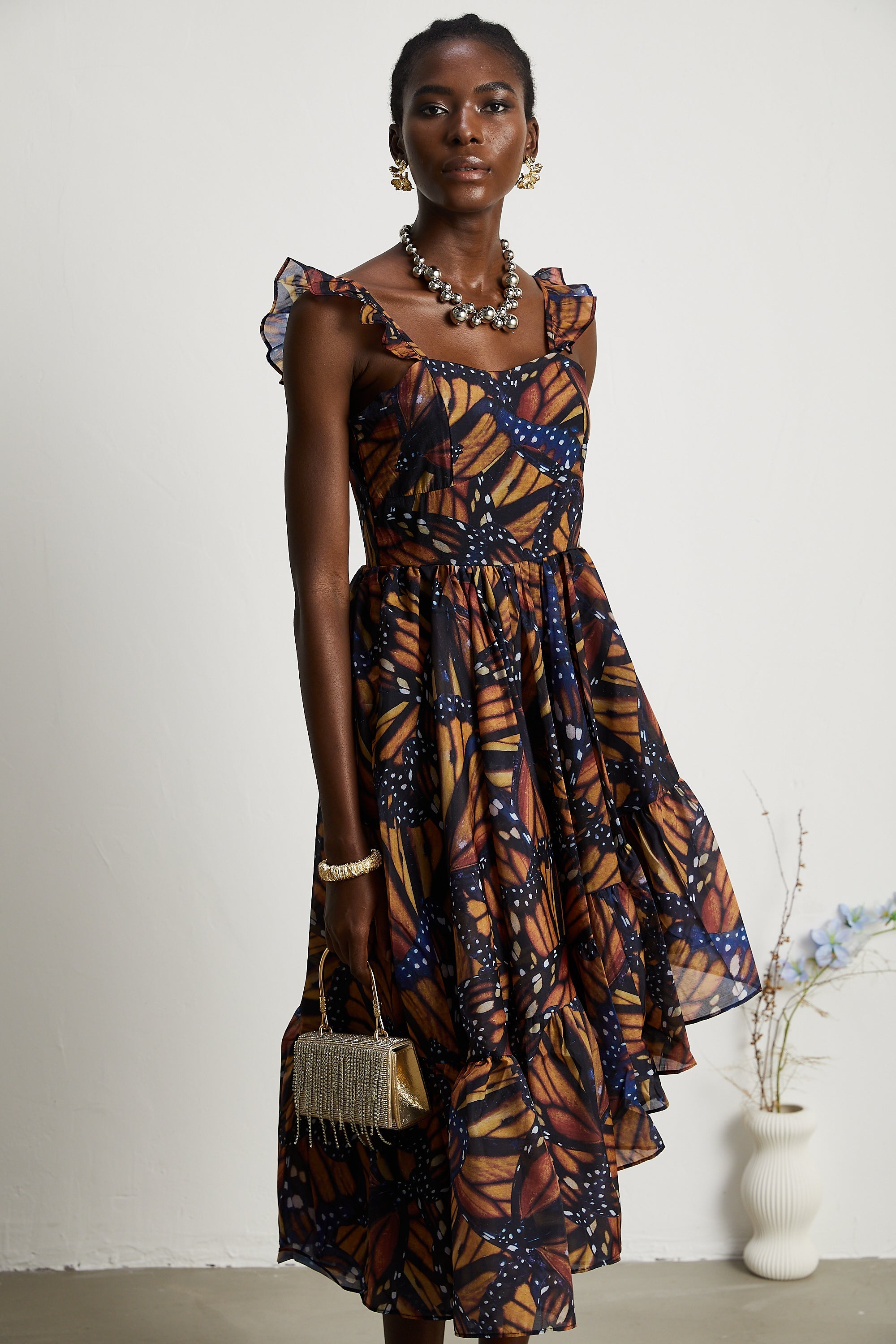 Coralie kelebek midi elbise