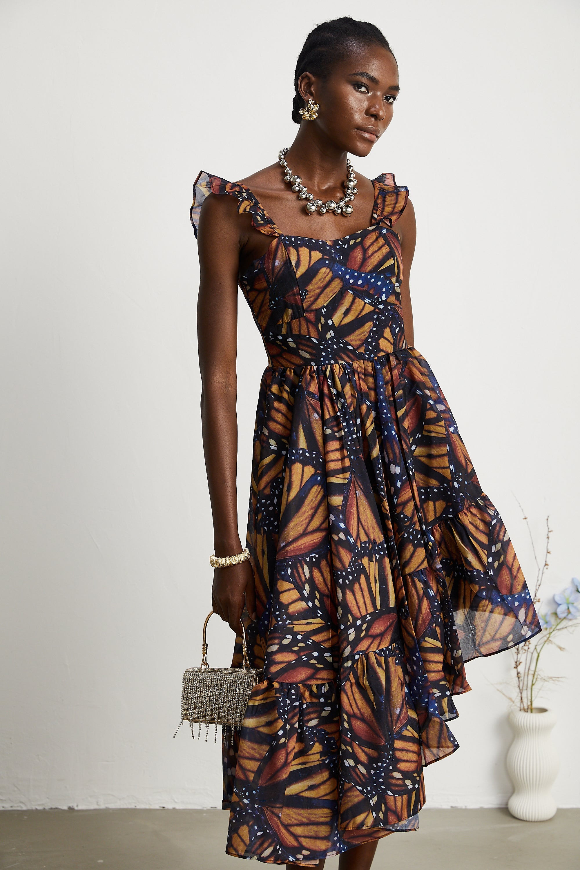 Coralie kelebek midi elbise